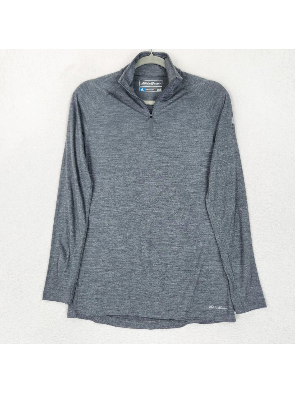 Eddie Bauer Shirt Womens Medium Gray Merino Wool Blend 1/4 Zip Base Layer Top